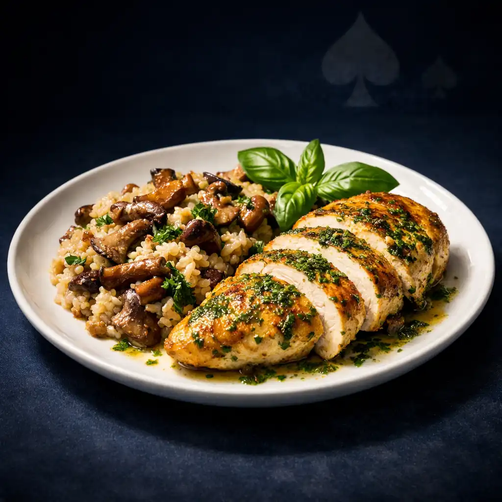 Pikowy Kurczak – pierś z kurczaka sous-vide z risotto z grzybami