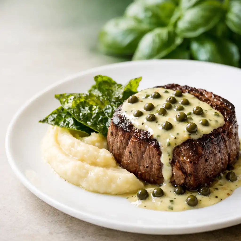 Pokerowy Steak – stek z polędwicy wołowej z sosem z zielonego pieprzu