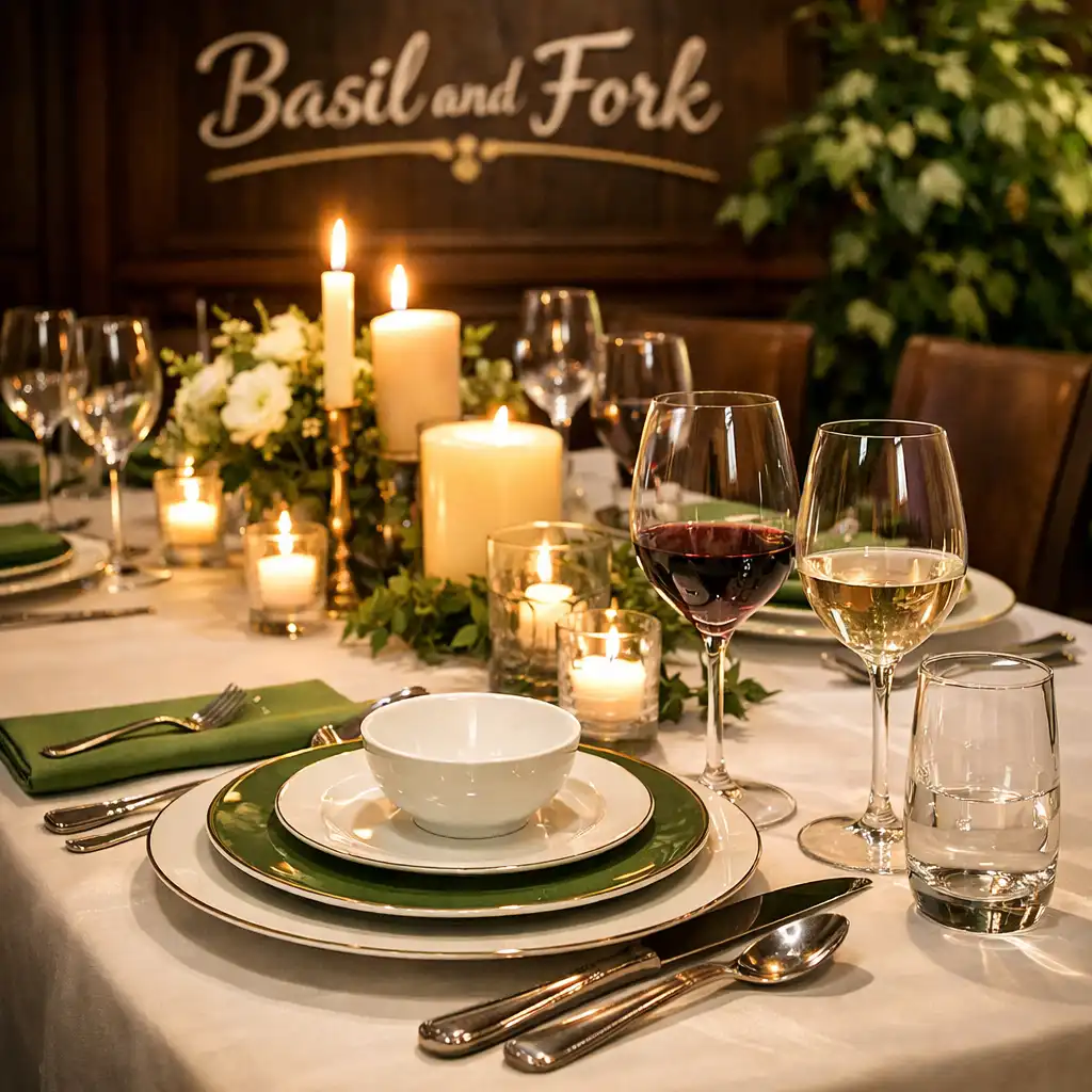 Elegancko nakryty stół w prywatnej sali Basil and Fork